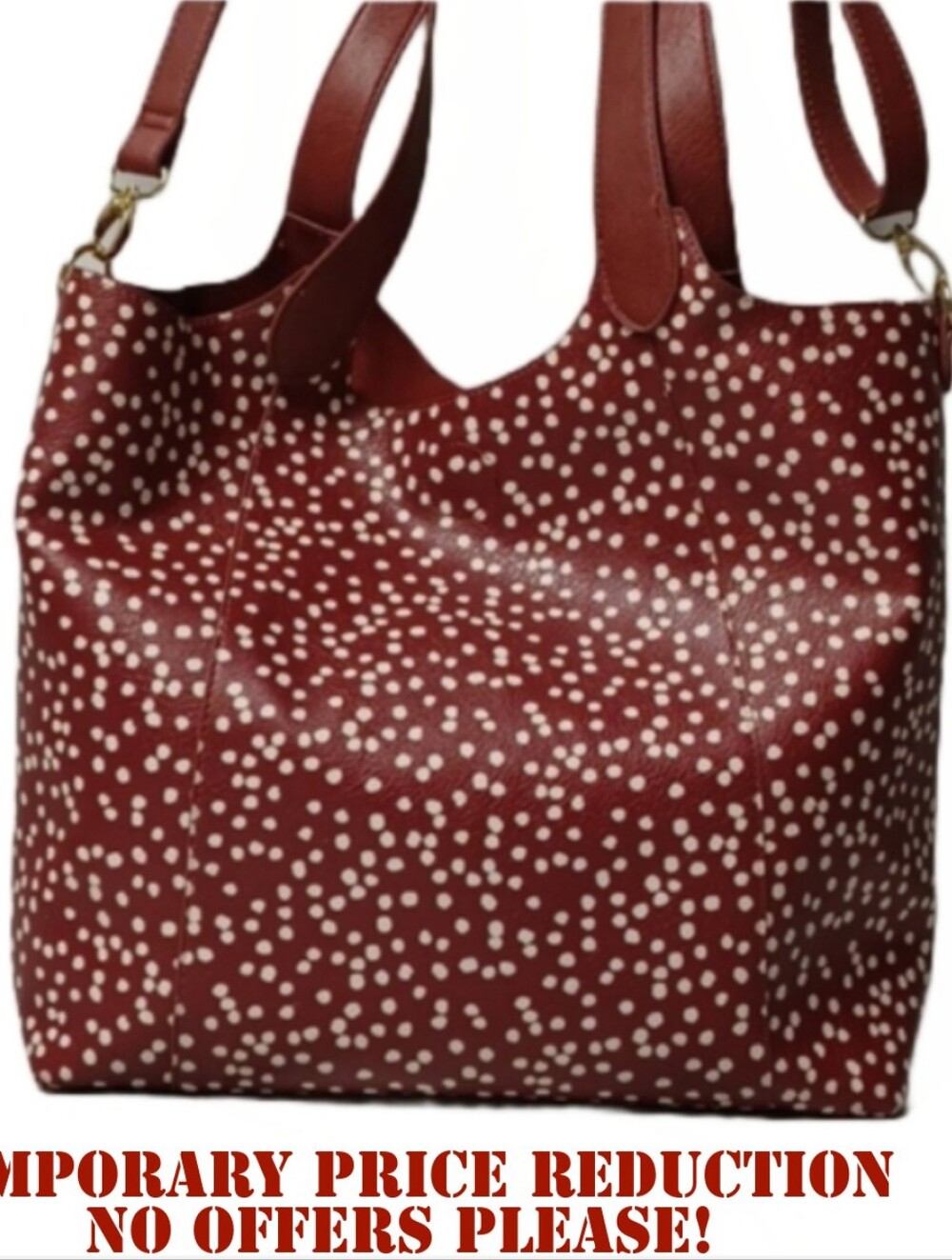 CAMBODIAN DESIGNED BRICK RED & CREAM DOT VEGAN BAG